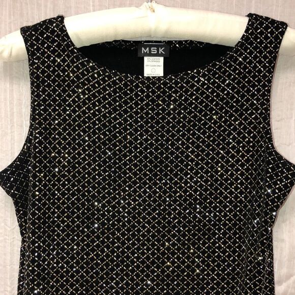 MSK S Evening Metallic Gold Silver on Black Sleeveless Tank Top - Picture 3 of 8